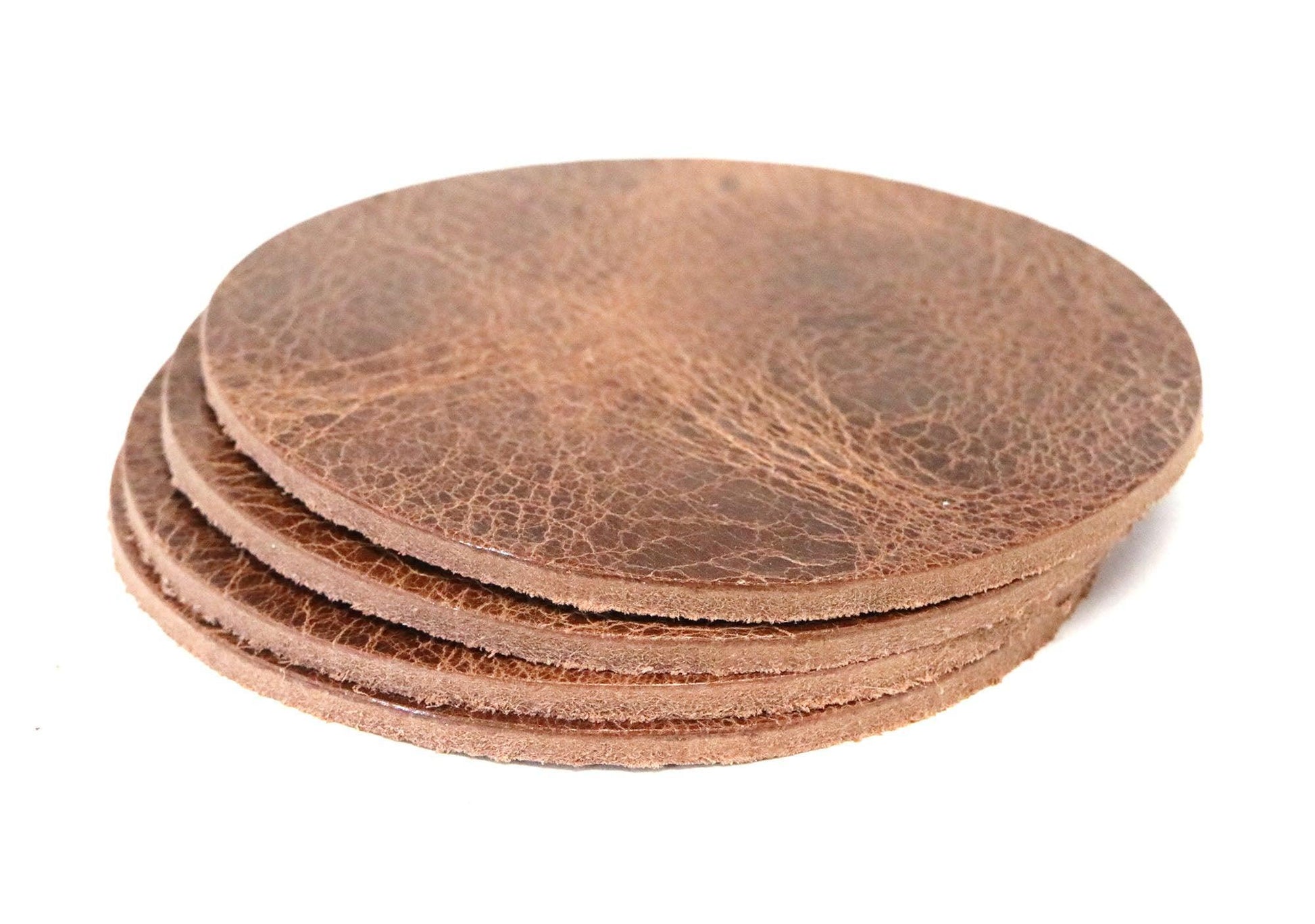 Tan Vintage Glazed Water Buffalo Leather, Round Coaster Shapes, 4"x4" - Stonestreet Leather