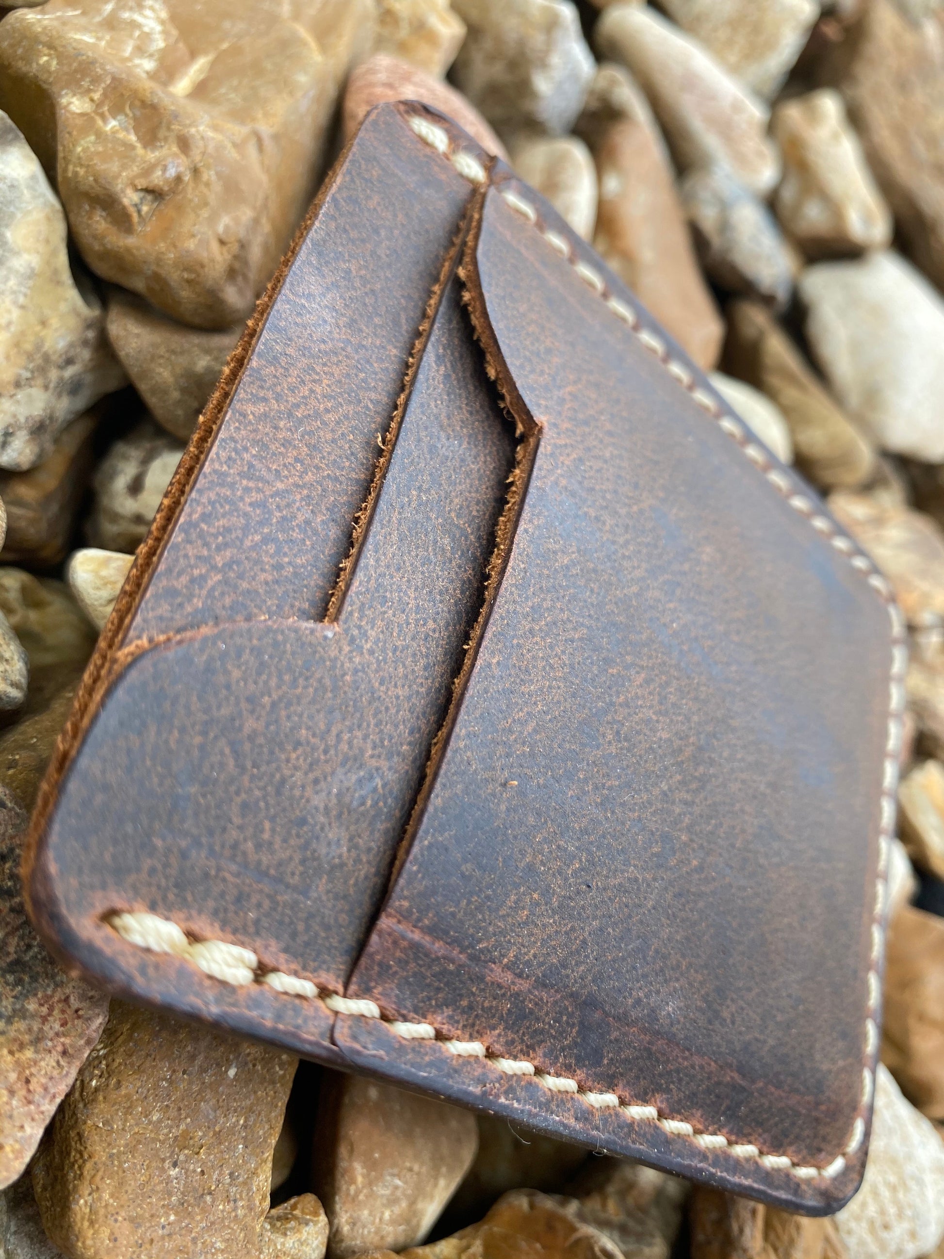 Three Pocket Minimalist Wallet With Money Clip - Crazy Horse Buffalo Leather - Stonestreet Leather