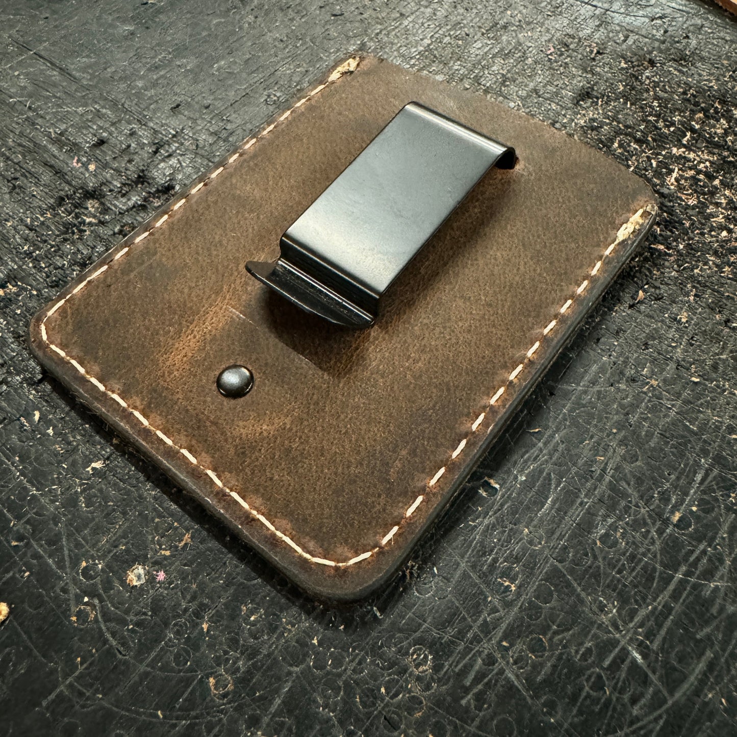 Three Pocket Minimalist Wallet With Money Clip - Crazy Horse Buffalo Leather - Stonestreet Leather