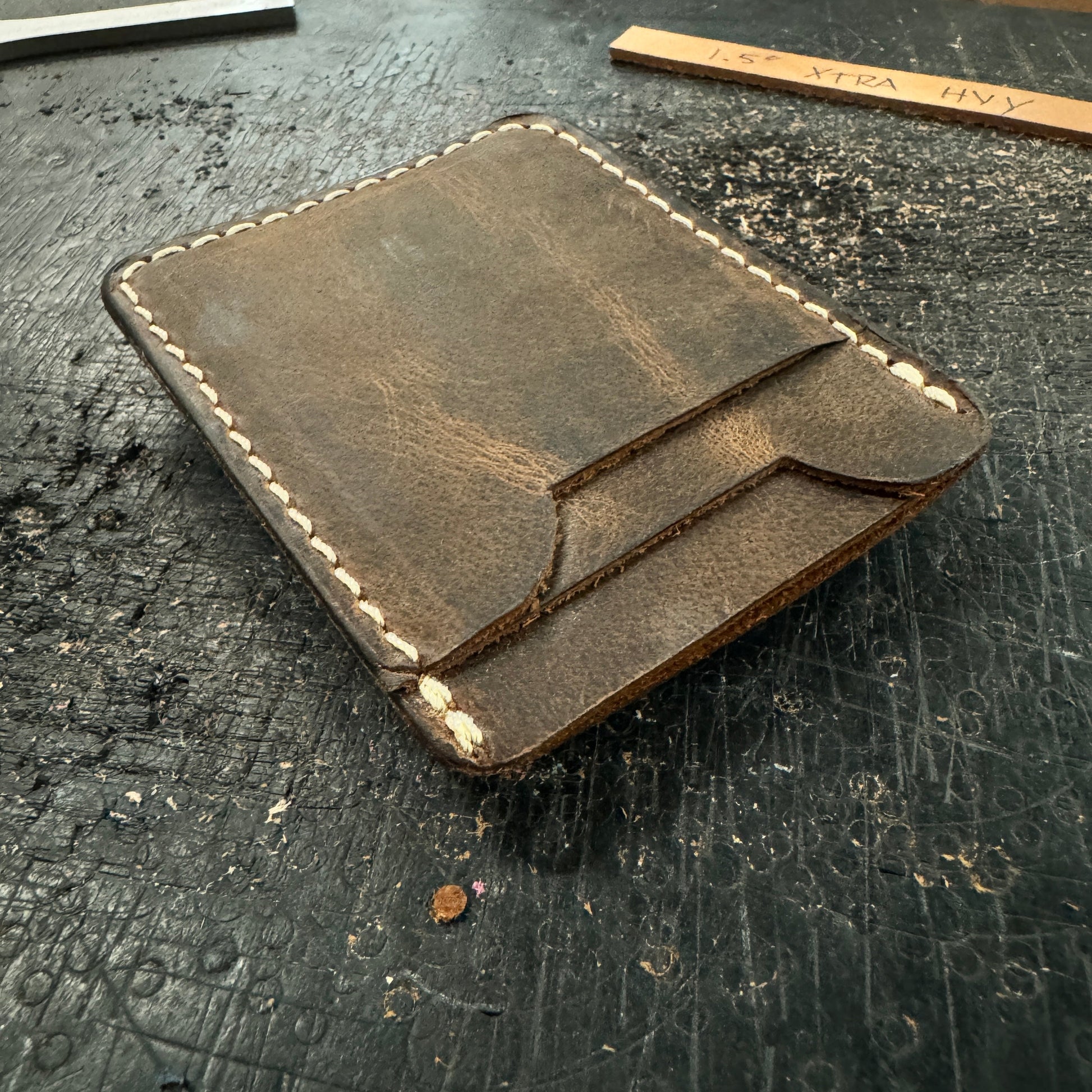 Three Pocket Minimalist Wallet With Money Clip - Crazy Horse Buffalo Leather - Stonestreet Leather