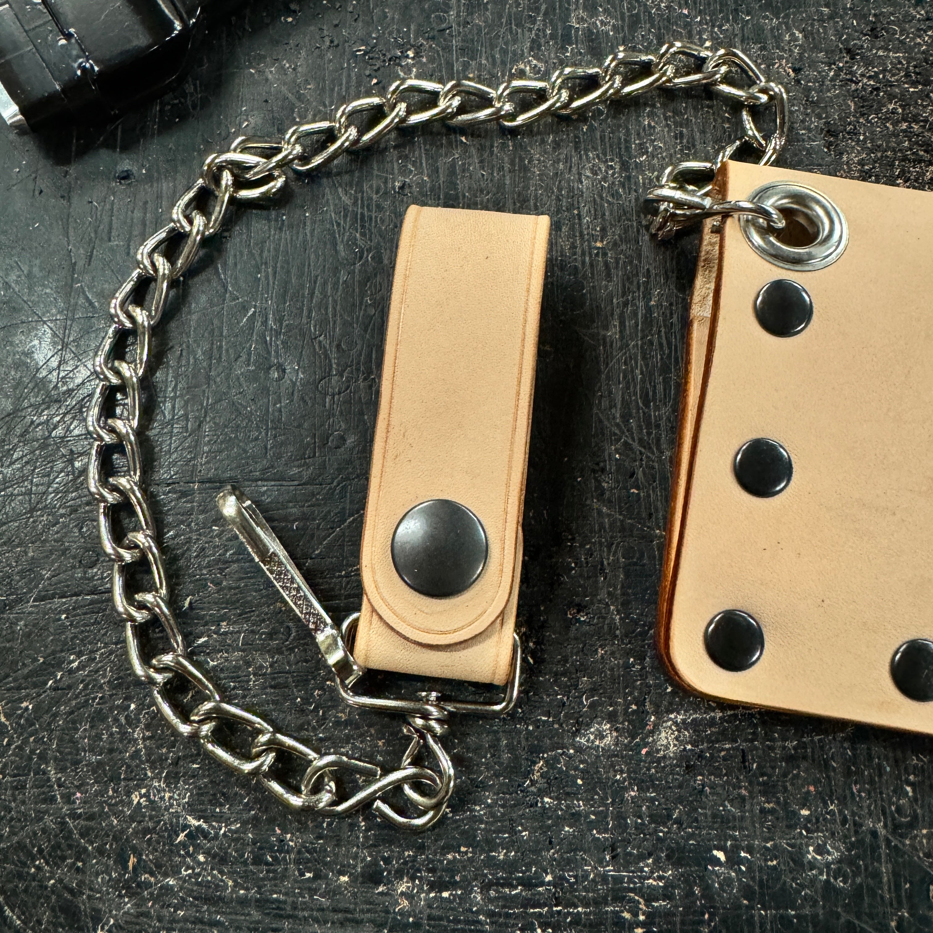 Veg Tan Biker Bifold Chain Wallet - Natural Vegetable Tanned