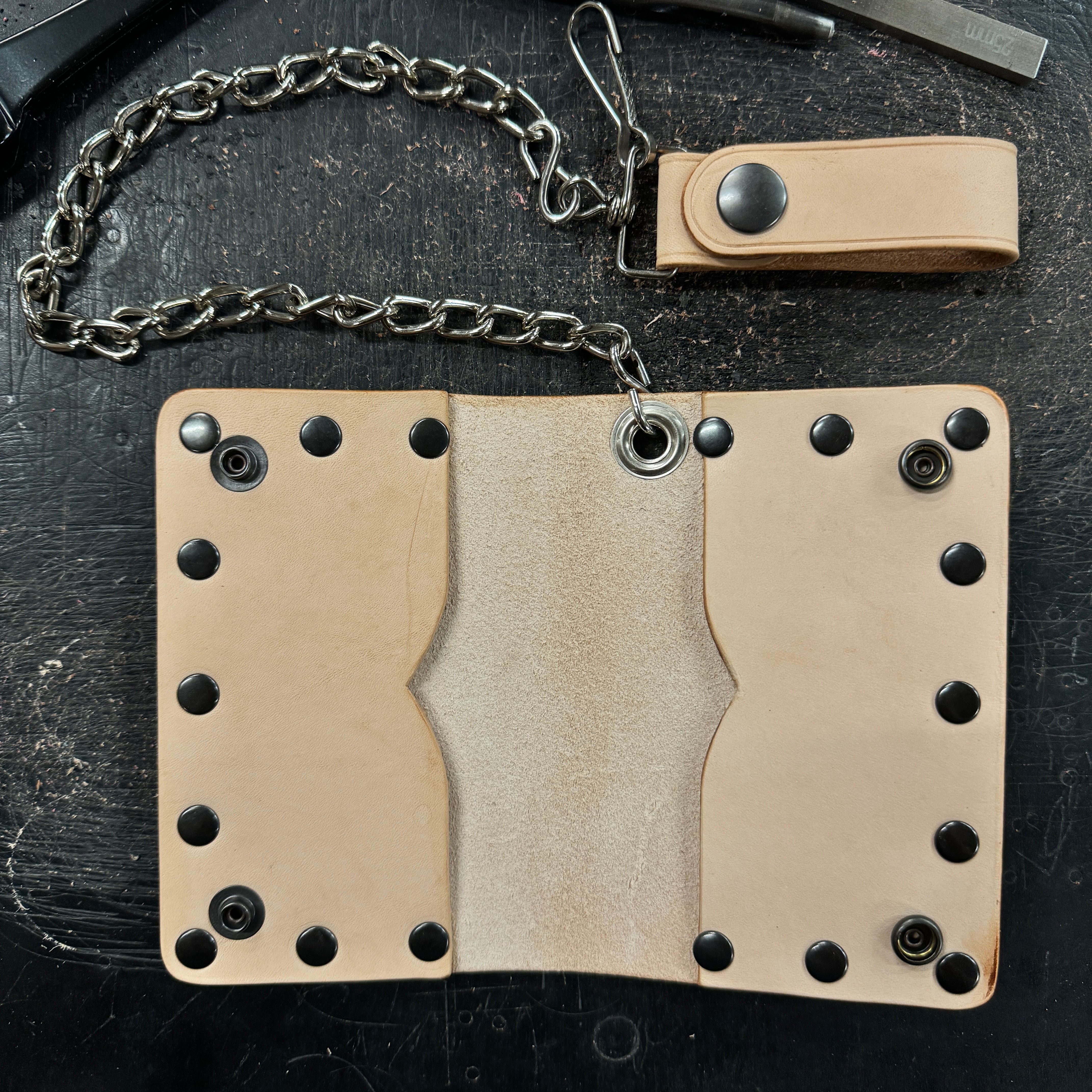 Veg Tan Biker Bifold Chain Wallet - Natural Vegetable Tanned