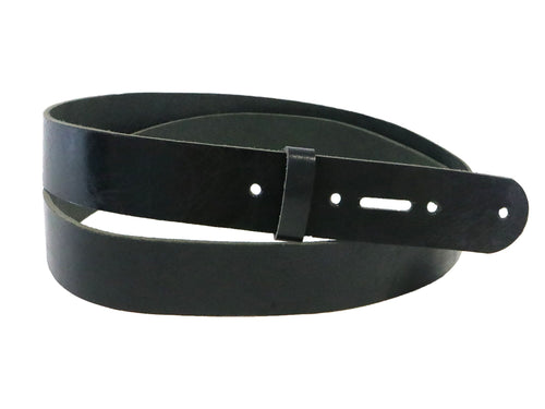 Black Vintage Glazed Buffalo Leather Belt Blank With Matching Keeper, 50