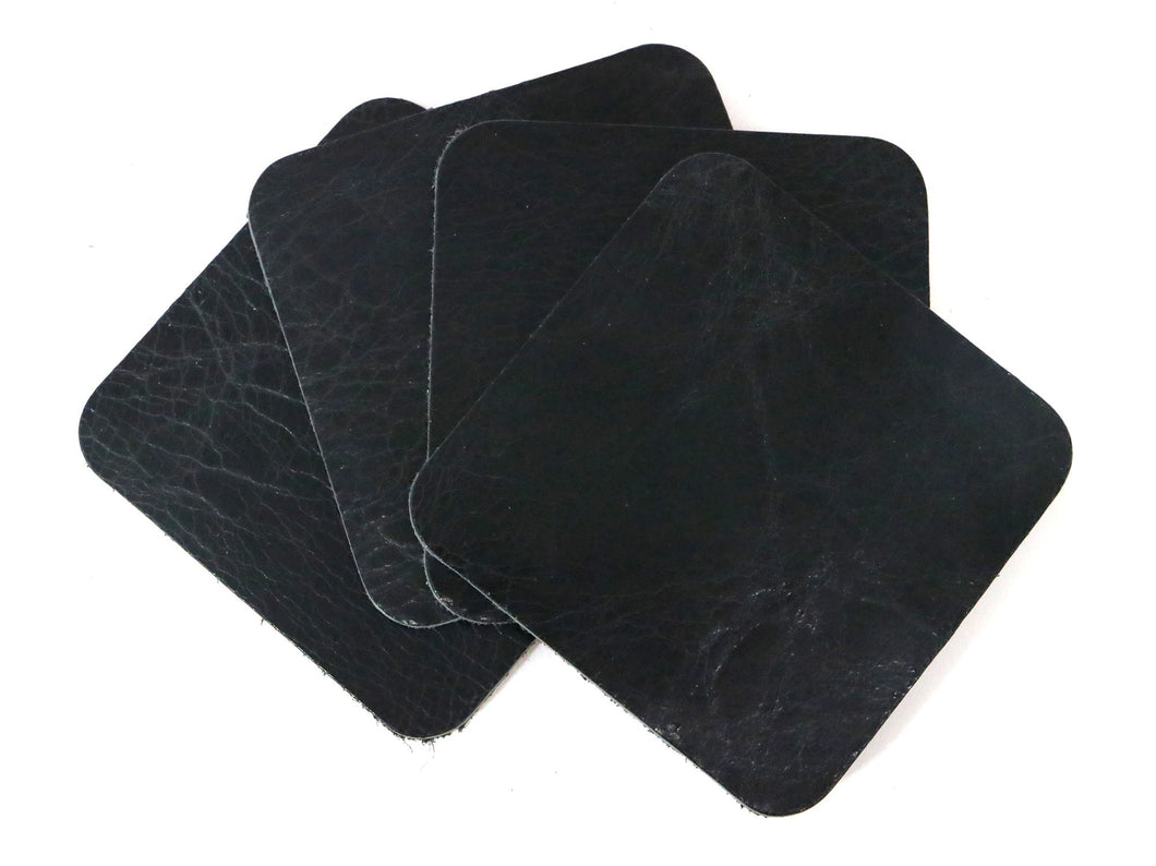Black Vintage Glazed, Water Buffalo Leather Square Coaster Shapes, 4
