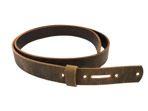 Brown Crazy Horse Buffalo Leather Belt Blank With Matching Keeper, 50"-60"+ in length - Stonestreet Leather