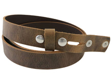 Load image into Gallery viewer, Brown Crazy Horse Buffalo Leather Belt Blank With Snaps &amp; Matching Keeper, 50&quot;-60&quot;+ Length, Choice of Snap Color - Stonestreet Leather
