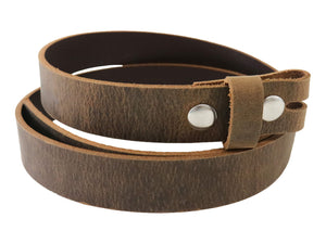 Brown Crazy Horse Buffalo Leather Belt Blank With Snaps & Matching Keeper, 50"-60"+ Length, Choice of Snap Color - Stonestreet Leather