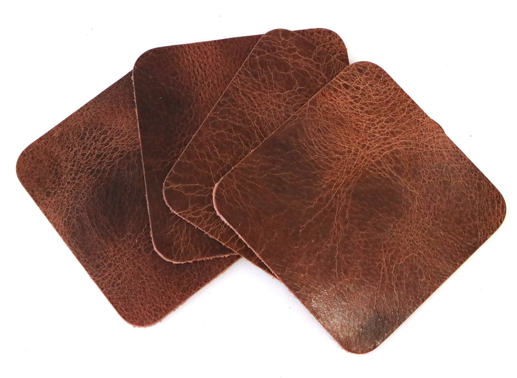 Tan Vintage Glazed Square Water Buffalo Leather, Square Coaster Shapes, 4