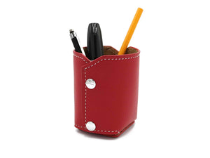 Contemporary Pencil Cup - Italian Pebble Grain Leather Lined with Cork, White Stitching - Stonestreet Leather