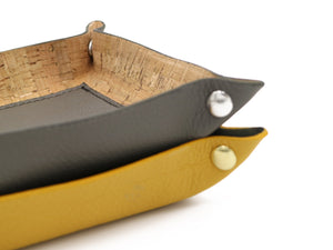Contemporary Valet Tray - Italian Pebble Grain Leather Lined with Cork - Stonestreet Leather