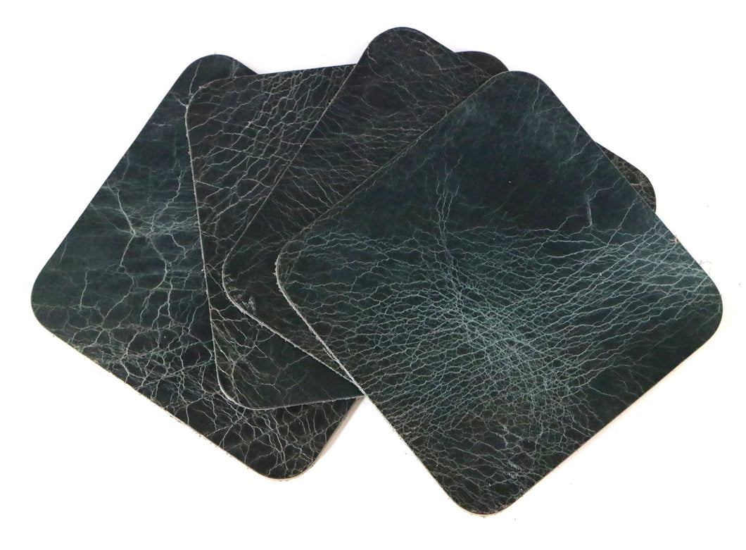Denim Vintage Glazed Water Buffalo Leather, Square Coaster Shapes, 4