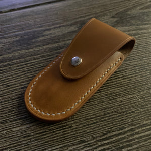 Handmade Leather Pocket Knife Holster, 3” pocket knife pouch with Belt Loop Snap Closure- Oxford Xcel Chrome Tan Leather - Stonestreet Leather
