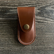 Cargar imagen en el visor de la galería, Handmade Leather Pocket Knife Holster, 3” pocket knife pouch with Belt Loop Snap Closure- Oxford Xcel Chrome Tan Leather - Stonestreet Leather
