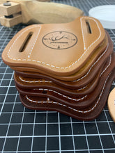 Cargar imagen en el visor de la galería, Handmade Leather Pocket Knife Holster, Cross Draw Knife Sheath with Belt Slots - Oxford Xcel Chrome Tan Leather - Stonestreet Leather
