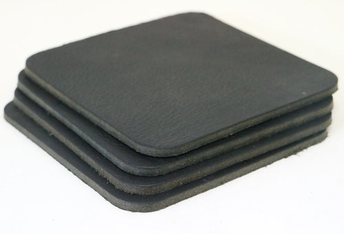 Matte Black West Tan Water Buffalo Leather, Square Coaster Shapes, 4