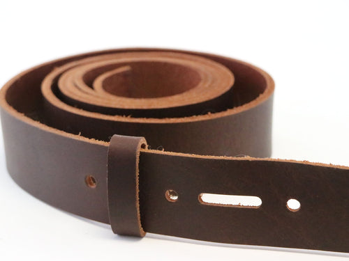 Matte Brown West Tan Buffalo Leather Belt Blank With Matching Keeper, 50