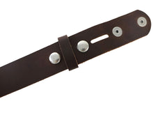 Cargar imagen en el visor de la galería, Matte Brown West Tan Buffalo Leather Belt Blank With Snaps &amp; Matching Keeper, 50&quot;-60&quot; Length, Choice of Snaps - Stonestreet Leather
