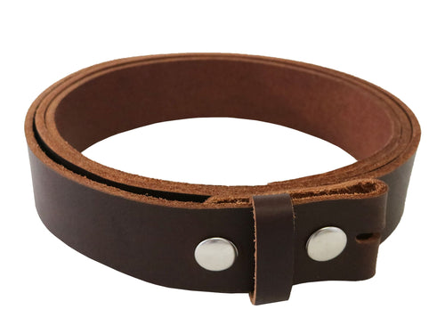 Matte Brown West Tan Buffalo Leather Belt Blank With Snaps & Matching Keeper, 50
