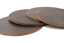 Cargar imagen en el visor de la galería, Matte Brown West Tan Water Buffalo Leather, Round Coaster Shapes, 4&quot;x4&quot; - Stonestreet Leather
