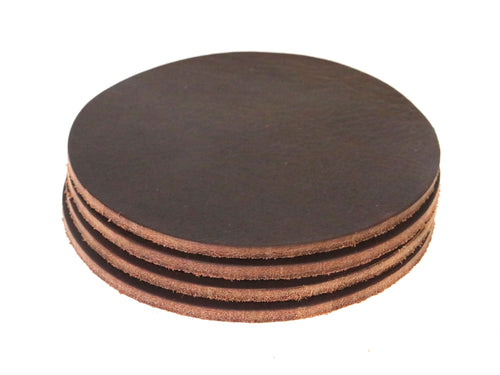 Matte Brown West Tan Water Buffalo Leather, Round Coaster Shapes, 4