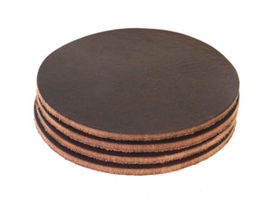 Matte Brown West Tan Water Buffalo Leather, Round Coaster Shapes, 4"x4" - Stonestreet Leather
