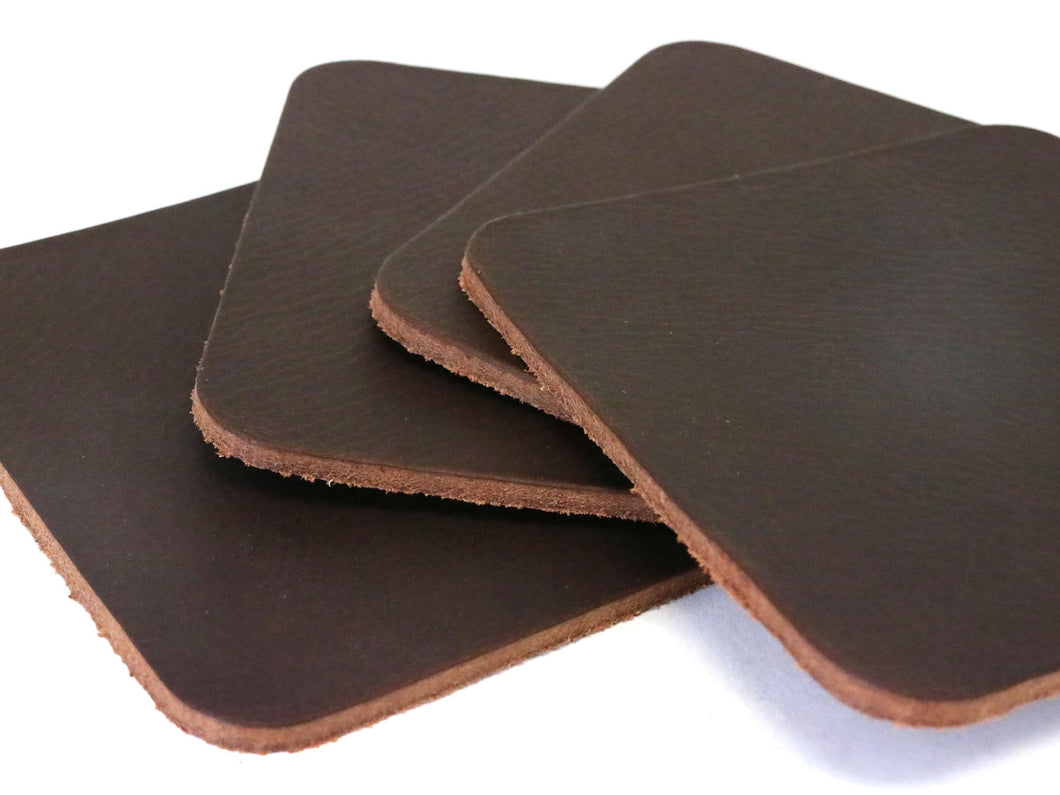 Matte Brown West Tan Water Buffalo Leather, Square Coaster Shapes, 4