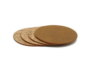 Modern Round Coaster Set - Oxford Xcel Leather Backed with Cork - Stonestreet Leather