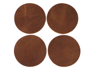 Peanut (Light Brown) West Tan Water Buffalo Leather, Round Coaster Shapes, 4"x4" - Stonestreet Leather