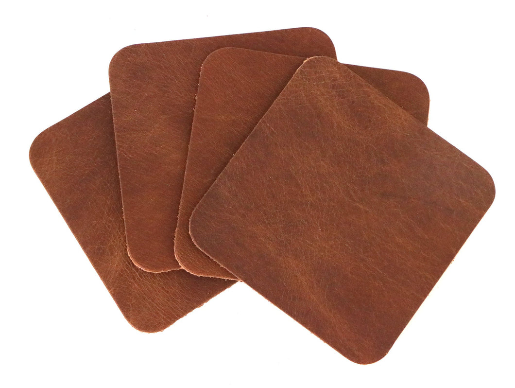 Peanut (Light Brown) West Tan Water Buffalo Leather, Square Coaster Shapes, 4
