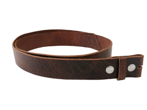 Tan Brown Vintage Glazed Buffalo Leather Belt Blank With Silver Snaps & Matching Keeper, 48"-60" Length - Stonestreet Leather
