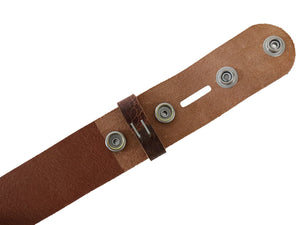 Tan Brown Vintage Glazed Buffalo Leather Belt Blank With Silver Snaps & Matching Keeper, 48"-60" Length - Stonestreet Leather