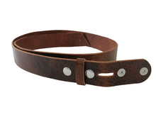 Cargar imagen en el visor de la galería, Tan Brown Vintage Glazed Buffalo Leather Belt Blank With Silver Snaps &amp; Matching Keeper, 48&quot;-60&quot; Length - Stonestreet Leather
