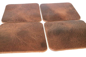 Tan Vintage Glazed Square Water Buffalo Leather, Square Coaster Shapes, 4"x4" - Stonestreet Leather
