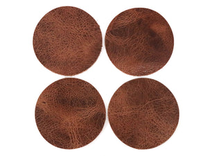 Tan Vintage Glazed Water Buffalo Leather, Round Coaster Shapes, 4"x4" - Stonestreet Leather